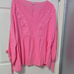 Cato Pink Ruffled Long Sleeve Blouse